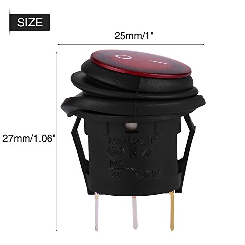 Keenso Auto Kippschalter mit roter LED Beleuchtung, 3-polig und runder Form, ideal für 12V und 24V Fahrzeuge, wasserdicht und einfach zu installieren.