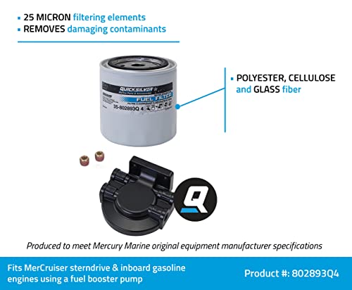 Quicksilver 802893Q4 wasserabscheidender Kraftstofffilter für Mercury und Mariner Außenbordmotoren sowie MerCruiser Z-Antrieb- und Innenbordmotoren mit 25-Mikron-Filterelement.