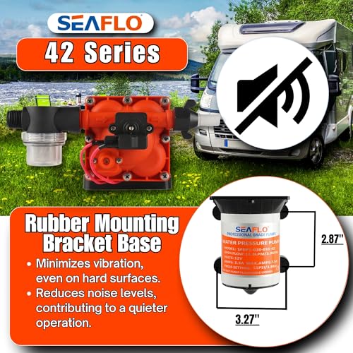 Seaflo Membranpumpe der Serie 42 mit Bypass-Technologie für leisen und effizienten Betrieb in Wohnmobilen und Booten, Förderleistung 11.3 LPM, Druck 55 PSI.