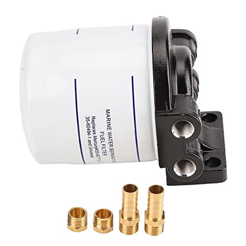 VGEBY Boot Marine Rotation Kraftstofffilter und Wasserabscheider für Außenbordmotor, zylindrisches Design mit schwarzer Halterung und Anschlüssen für Hydraulikleitungen, ideal für maritimen Einsatz.