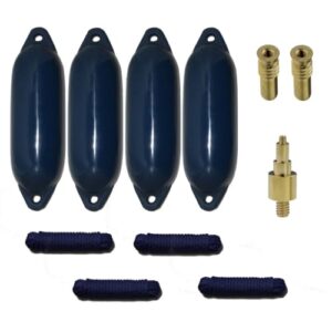12skipper Bootsfender 4er-Set mit Majoni Star 25 Fender in navy, 58 x 15 cm, inklusive Fenderleinen, Ersatzventilen, und Ventiladapter für Bootsicherheit.