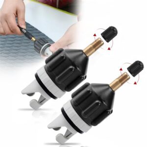 Zwei SUP Pumpen Adapter für Schlauchboote, Kajaks und Paddelbretter in Schwarz, geeignet für einfaches und schnelles Aufpumpen von Wasserfahrzeugen.