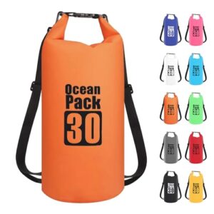 30L orange wasserdichte Tasche, ideal für Outdoor-Abenteuer wie Kajakfahren, Rafting und Camping.