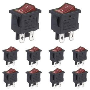 Vierpoliger Kippschalter in rot mit schwarzem Gehäuse, ideal für Elektronikprojekte und Haushaltsgeräte, präsentiert in einer Packung mit 10 Stück.