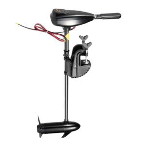 80LBS Elektromotor für Boote mit Batterieanzeige und geräuscharmem Design, ideal für Schlauchboote und Wasseraktivitäten.