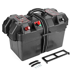 Batteriekasten 12V, Kunststoff Trolling Motor Power Center Station Batteriekasten mit USB-Anschluss und 12-V-Zubehörsteckern für kleine Boote
