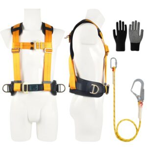 Absturzsicherung Sicherheitsgurt mit einstellbarem Bund, ideal für Sicherheitsarbeiten in der Höhe, inklusive Sicherheitsleine und Handschuhe.
