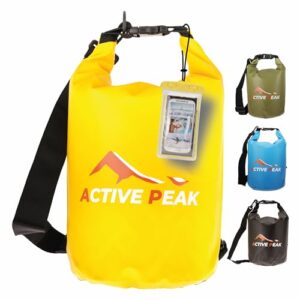 Active Peak® Dry Bag wasserdichte Roll-Top Tasche in Tropengelb, ideal für Outdoor-Aktivitäten, mit Schutz vor Wasser und Schmutz, inklusive Handyhülle.