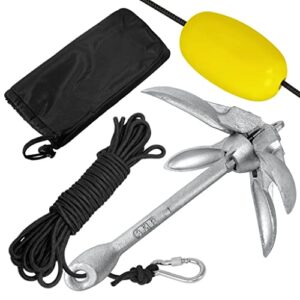 ACXIN Verzinkter Anker, 1,5 kg Faltbares Ankerset mit 10m Ankerleine und Bootsanleiter für Schlauchboot, SUP, Kajak, Kanu, Silberfarbe