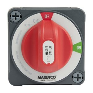 BEP MARINCO 770-DP-EZ Pro Installer 400A EZ Doppel-Polo-MC10 in Marineblau auf grauer Grundplatte mit ON/OFF Kennzeichnung