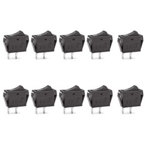 Set von 10 Boot Wippschaltern 2 Pin SPST ON/OFF in schwarzer Kunststoffhülle für elektronische Projekte.