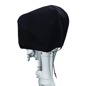 Schwarze Abdeckung aus 600D Oxford-Gewebe für Außenbordmotoren, die Schutz vor Witterungseinflüssen bietet, passend für Motoren bis 63 x 35 x 50 cm.