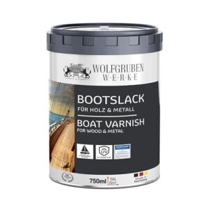 750 ml Bootslack für Holzoberflächen in silbergrau, ideal für Boote und Gartenmöbel, mit hervorragendem Schutz gegen Verwitterung und Abrieb.