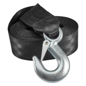 CarBole Anhänger Windengurt in Schwarz, 5 cm x 6 m, mit schwerem Stahlhaken, ideal für Abschlepp- und Windenarbeiten
