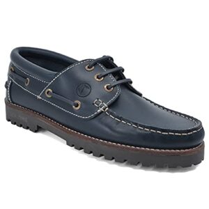 Seajure Damen Bootsschuhe Lubmin in marineblau aus hochwertigem Leder mit Thermo-Gummi-Laufsohle, ideal für Freizeit und Bootsaktivitäten.