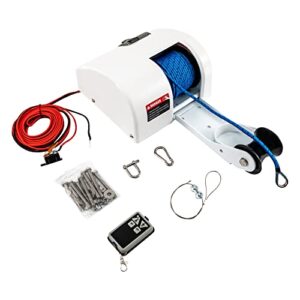 LENJKYYO 25LBS 12V elektrische Ankerwinde mit drahtloser Fernbedienung und Zubehörteilen für Boots- und Wassersportanwendungen.