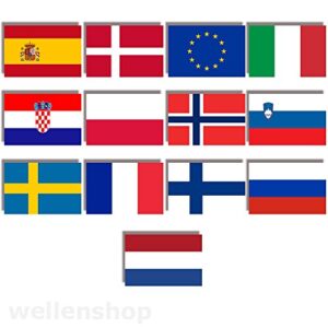 Flagge Italiens in vertikalen Streifen in grün, weiß und rot im Kontext verschiedener Nationalflaggen, ideal für Feiern und Veranstaltungen.