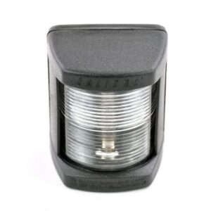 Schwarze Hecklaterne 12V 10W für Boote, gefertigt aus robustem Kunststoff, ideal für optimale Sichtbarkeit bei Nacht oder schlechten Wetterbedingungen.