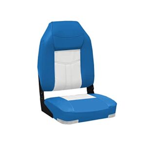 High Back Deluxe Folding Boat Seat in Blau und Weiß für Komfort und Stil beim Bootfahren, mit ergonomischem Design und Klappfunktion