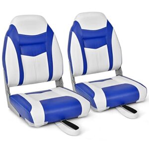 Hochrücken Bootssitz in Blau-Weiß, ergonomisches Design mit gepolstertem Kissen, ideal für Angler und Bootsfreunde, im 2er Set.