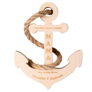 Dekorativer Holz-Anker mit Gravur 'Du bist mein Anker' für personalisierte Geschenke zum Muttertag, symbolisiert Liebe und Verbundenheit.