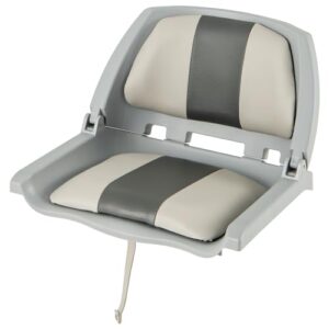 Klappbarer Bootssitz mit niedriger Rückenlehne, gepolstert für ergonomischen Komfort, ideal für Angelboote und Freizeitboote.