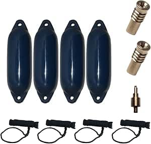 Majoni Komplettset 4er-Set Star Schutzkörper für Boote in Navy mit Leinen, Ersatzventilen und Ventiladapter