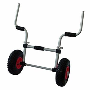 Navyline Aluminium Kajakwagen für Sit on Top Kajaks mit großem Gummireifen und stabiler Konstruktion, ideal für den Transport auf verschiedenen Untergründen.