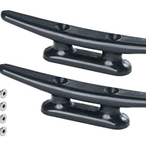 Zwei schwarze Nylonklampen aus hochwertigem Material für die Befestigung auf Booten, inklusive V4A-Edelstahlschrauben.