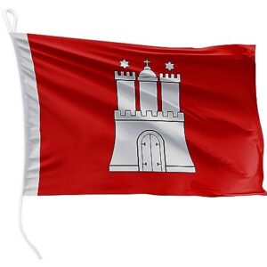 FLAGLY Premium Bootsfahne Hamburg in der Größe 20 x 30 cm, hergestellt aus robustem, wetterbeständigem Polyester mit Doppelsicherheitsnähten und 3mm Strick- und Schlaufe zur schnellen Befestigung am Bootsmast.