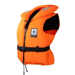 NOARD Rettungsweste für Kinder und Erwachsene in orange, geeignet für Gewichte von 90-120 kg, ideal für Wassersport und Sicherheit.