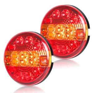 Yuanjoy 2x Rückleuchten für Anhänger in rundem Design mit hochperformanten roten und orangefarbenen LED-Lichtern, ideal für LKW, Wohnwagen, Vans und Traktoren.