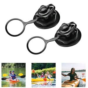 Zwei schwarze Schlauchbootventile für Kajaks und andere Wasserfahrzeuge, geeignet zum schnellen Aufpumpen und Entleeren, mit sicherem und auslaufsicherem Design.