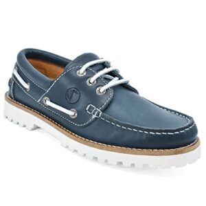 Elegante Seajure Damen Bootsschuhe Sibang aus Premium-Leder in Marineblau und Weiß, perfekt für Freizeit und maritimen Stil.