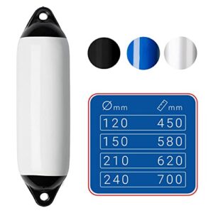 Aufblasbarer Fender in Weiß, 120 x 450 mm, ideal zum Schutz von Booten, mit zwei Augen für einfache Befestigung.