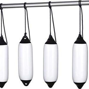 Set mit vier aufblasbaren Fendern für Boote und Yachten, 210 x 620 mm, aus robustem PVC, mit stabilen Fenderleinen, gewartet im maritimen Umfeld.