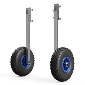 SUPROD Heckräder für Schlauchboote in schwarz und blau, klappbar, aus Edelstahl mit pannensicheren Polyurethan-Rädern, ideal für den Transport von Schlauchbooten.