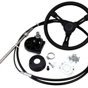 Teleflex-Ultraflex Light Duty Steuerung mit Kabel und schwarz Riviera Steuerrad für Boote, komplette Lenkungslösung mit Zubehör.