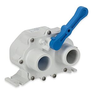 Y Umschaltventil für Toilettenabwasser im Boot, aus ABS Kunststoff und Edelstahl, mit blauem Hebel und zwei seitlichen Anschlüssen, kompakt und einfach zu installieren.