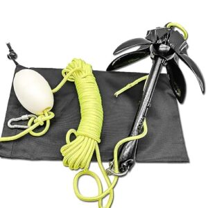 ZONADAH Bootsanker aus Kohlenstoffstahl mit gelbem Nylonseil und Schwimmer zur optimalen Sichtbarkeit auf dem Wasser. Ideal für Kajaks, Paddleboards und kleine Wasserfahrzeuge.