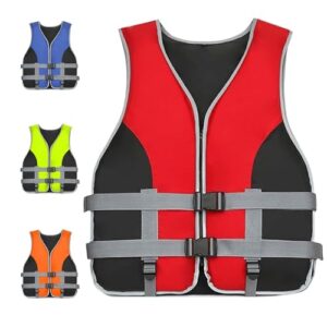 Ventouse Schwimmweste für Erwachsene in rot mit verstellbaren Gurten und reflektierenden Streifen, ideal für Outdoor Wassersportaktivitäten wie Kajakfahren und Angeln.