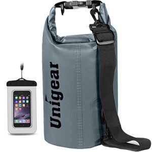 Unigear Dry Bag in grau, wasserdichte Tasche aus strapazierfähigem 500D PVC, ideal für Bootfahren, Kajakfahren, Angeln, Camping und andere Outdoor-Aktivitäten