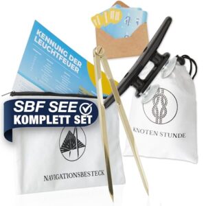 Bootszeug Kapitänsset für Sportbootführerschein See mit Navigationsbesteck und Knoten Übungsset - ideal ausgestattet für Segler und Bootsfahrer