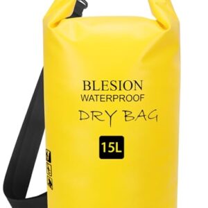 Wasserdichte Tasche für Kajakfahren, Angeln, Schwimmen, Camping und Wandern - 5L/10L/15L/20L/30L - Verstellbarer Schultergurt - Gelb