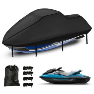 Wasserdichte Jet Ski Abdeckung für 3 Personen, 420D Oxford-Stoff, 2 Belüftungsöffnungen und winddichte Schnallen, geeignet für Seedoo und Kawasaki
