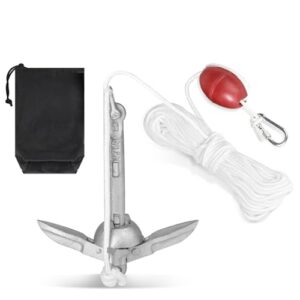 SWAWIS Anker Boot Bootsanker 0,7 kg Bootszubehör Klappanker Sup Anker mit 20M Ankerleine Bojenkugel und Aufbewahrungstasche für Kajaks Kanus Jetskis - Perfekter Begleiter für Wasserabenteuer