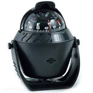 Bootskompass 12V LED Beleuchtet mit Sonnenschild, 5° Skalierung, Schwarz, Kunststoff ABS, Marinekompass, Plattenkompass, Kompass Boot