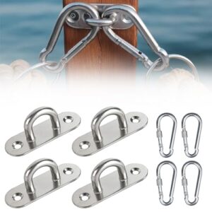 Edelstahl Decksplatte, Premium Augplatte Edelstahl, 4 Stück Augplatte Edelstahl, 5mm Augplatte Mit Karabiner, für Boot, Decke, Wandschaukel, Hängematte, Marineblau