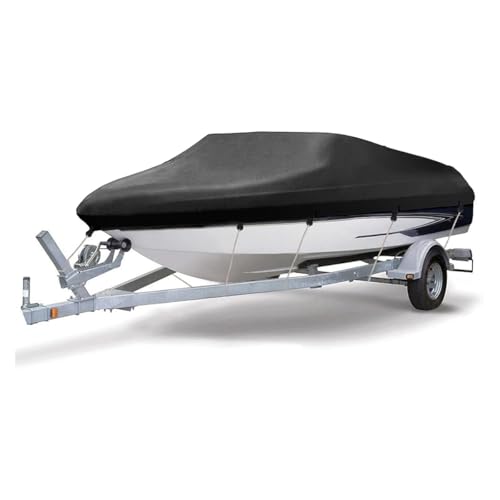 Eine Bootsabdeckung mit V-förmigem Design auf dem Heck, um zusätzlichen Schutz zu bieten. Die Abdeckung ist aus 420D Oxford-Stoff gefertigt und bietet einen perfekten Schutz vor Staub, Schmutz, Regen und anderen Schäden.