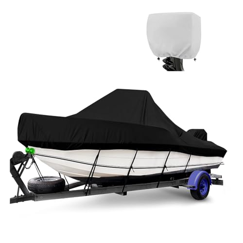 Bootsplane für Motorboote, 600D Wasserdichter Persenning mit Gummizug und Motorabdeckung, perfekte Schutz vor Regen, Sonne, Staub und Kratzern
